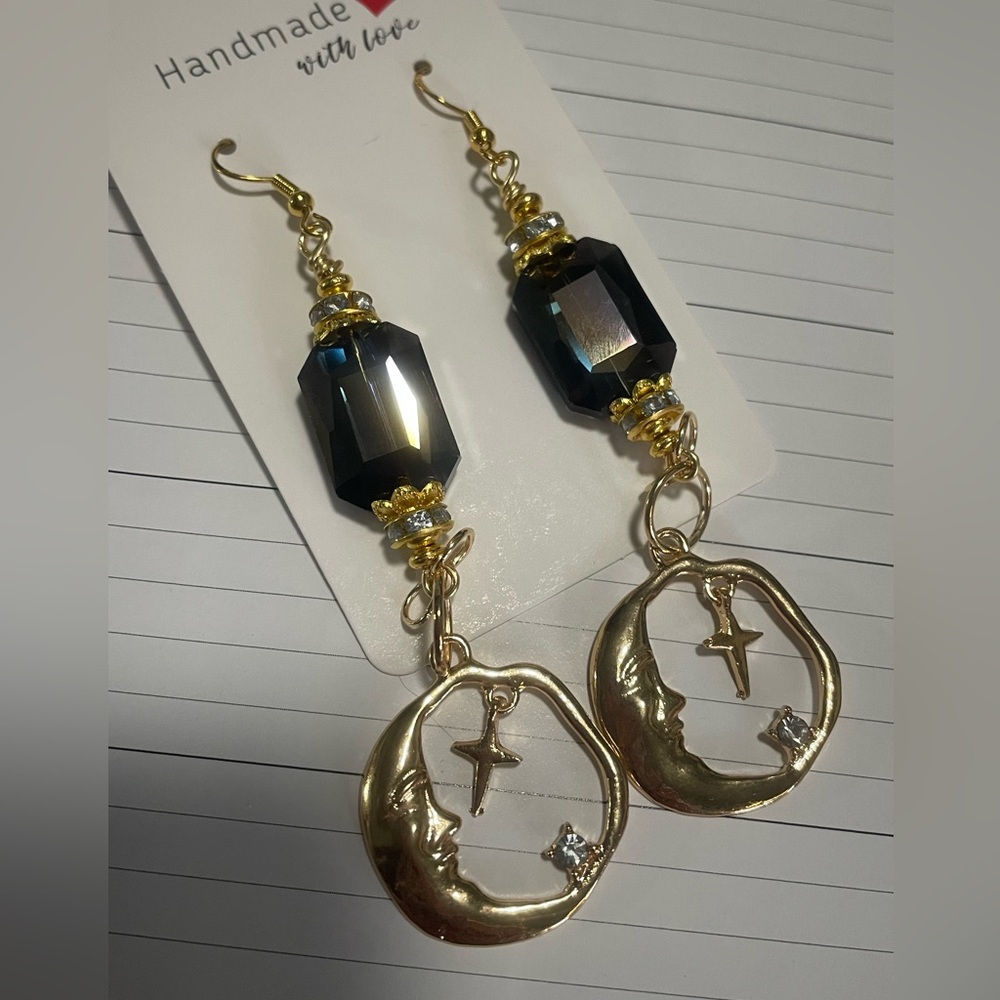 Glamorous Moon and Stars Hand Crafted Earrings - Picture 4 of 10
